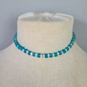 BOUTIQUE // turquoise blue & white beach glass bead necklace